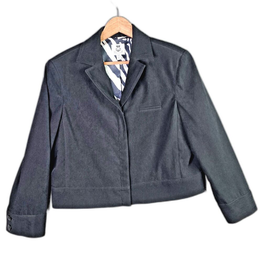 Renfrew Cropped Blazer Charcoal L Zebra Print Lining Vintage Made in USA